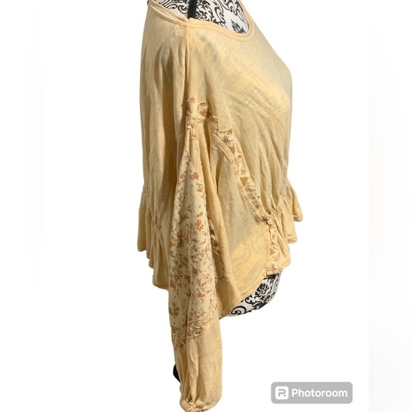 Free People Yellow Boho Peplum Slub Fabric Long Sleeve Blouse Small Size SP - Picture 2 of 9